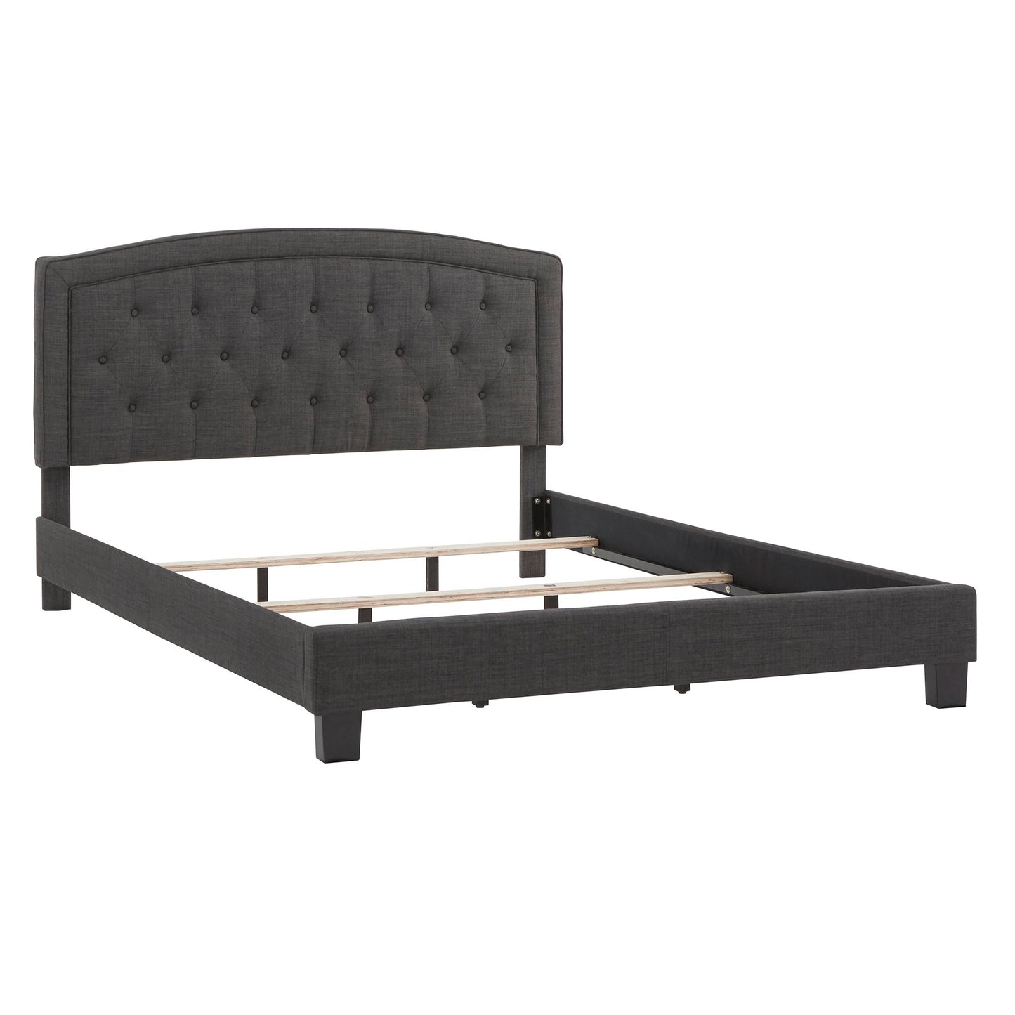 Adjustable Diamond-Tufted Arch-Back Bed - Charcoal, Queen