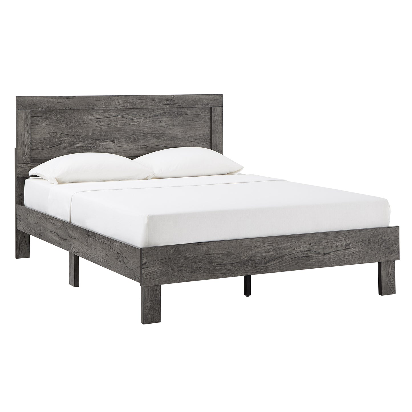 Wood Finish Platform Bed - Grey Finish, Queen (Queen Size)