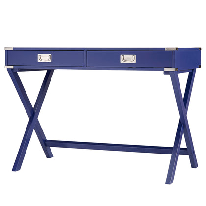 X-Base Wood Accent Campaign Writing Desk - Twilight Blue
