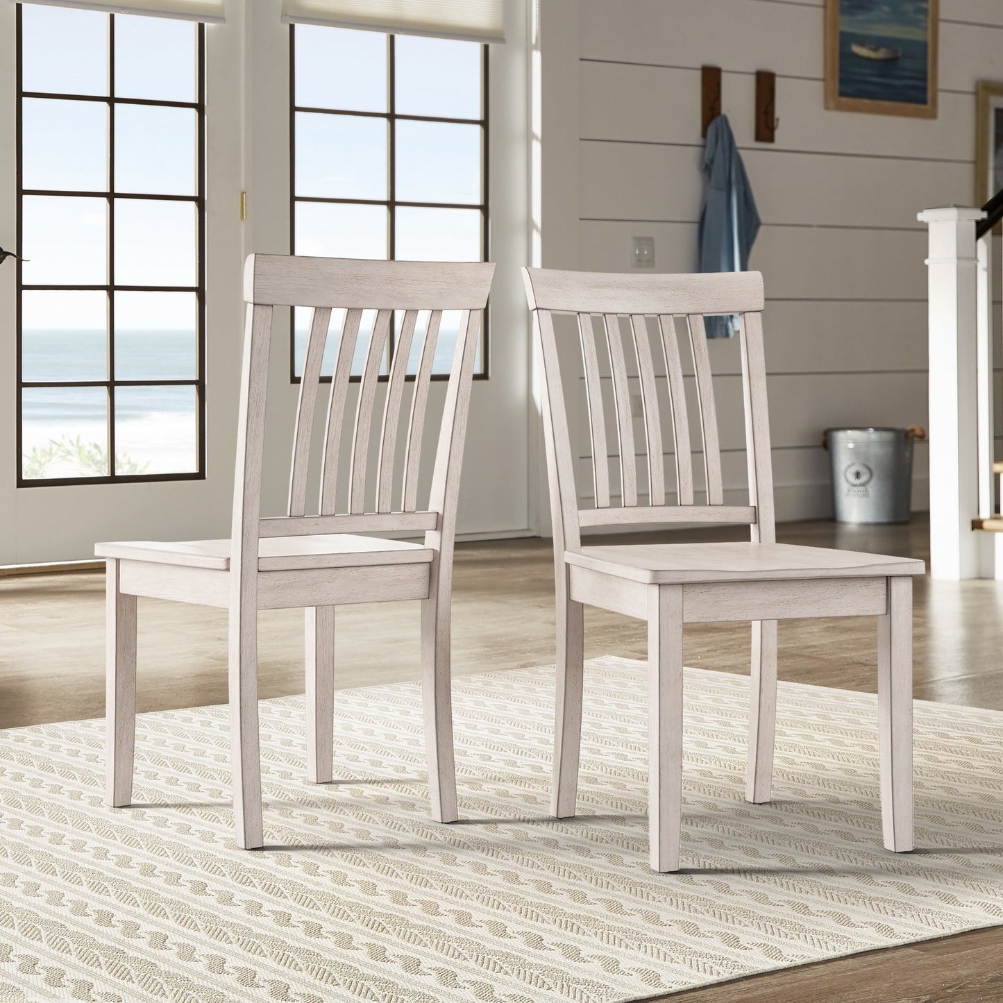 60-inch Rectangular Antique White Finish Dining Set - Mission Back Chairs, 6-Piece Set