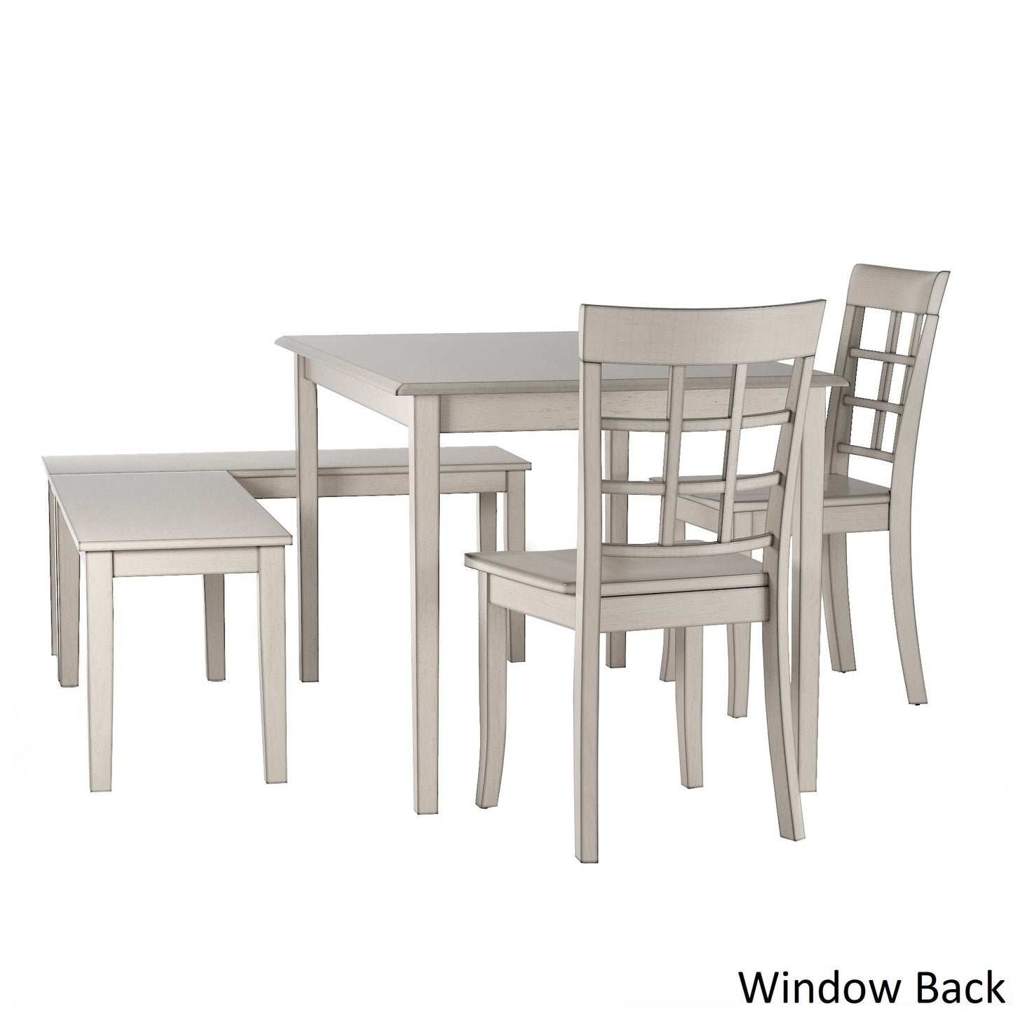 Wood 5-Piece Breakfast Nook Set - Antique White Finish, Window Back, Rectangular Table