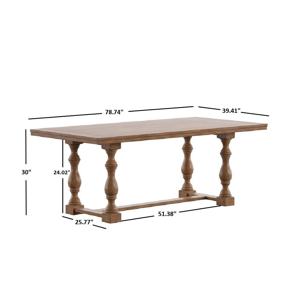 78-inch Oak Top Dining Table with Turned Leg Trestle Base - Oak Top with Antique Sage Green Base