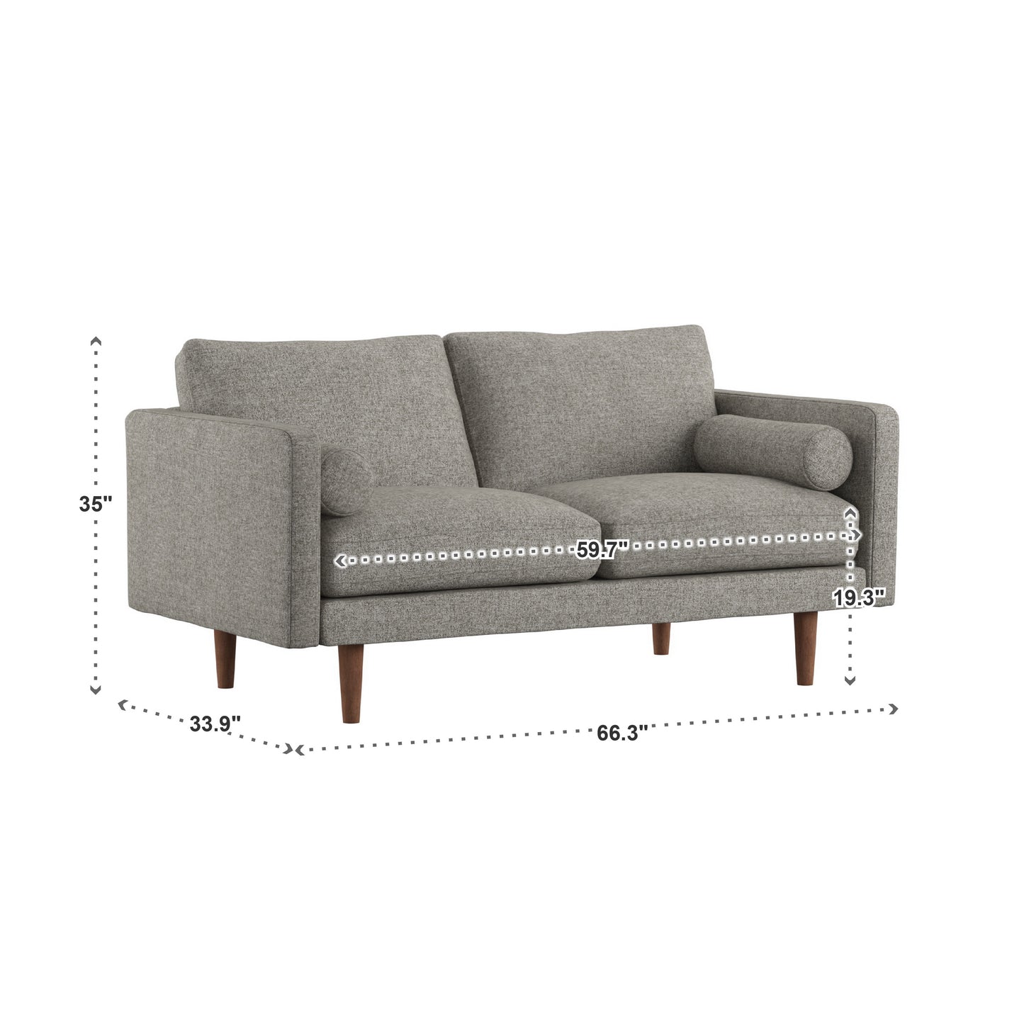 Mid-Century Tapered Leg Loveseat with Pillows - Grey