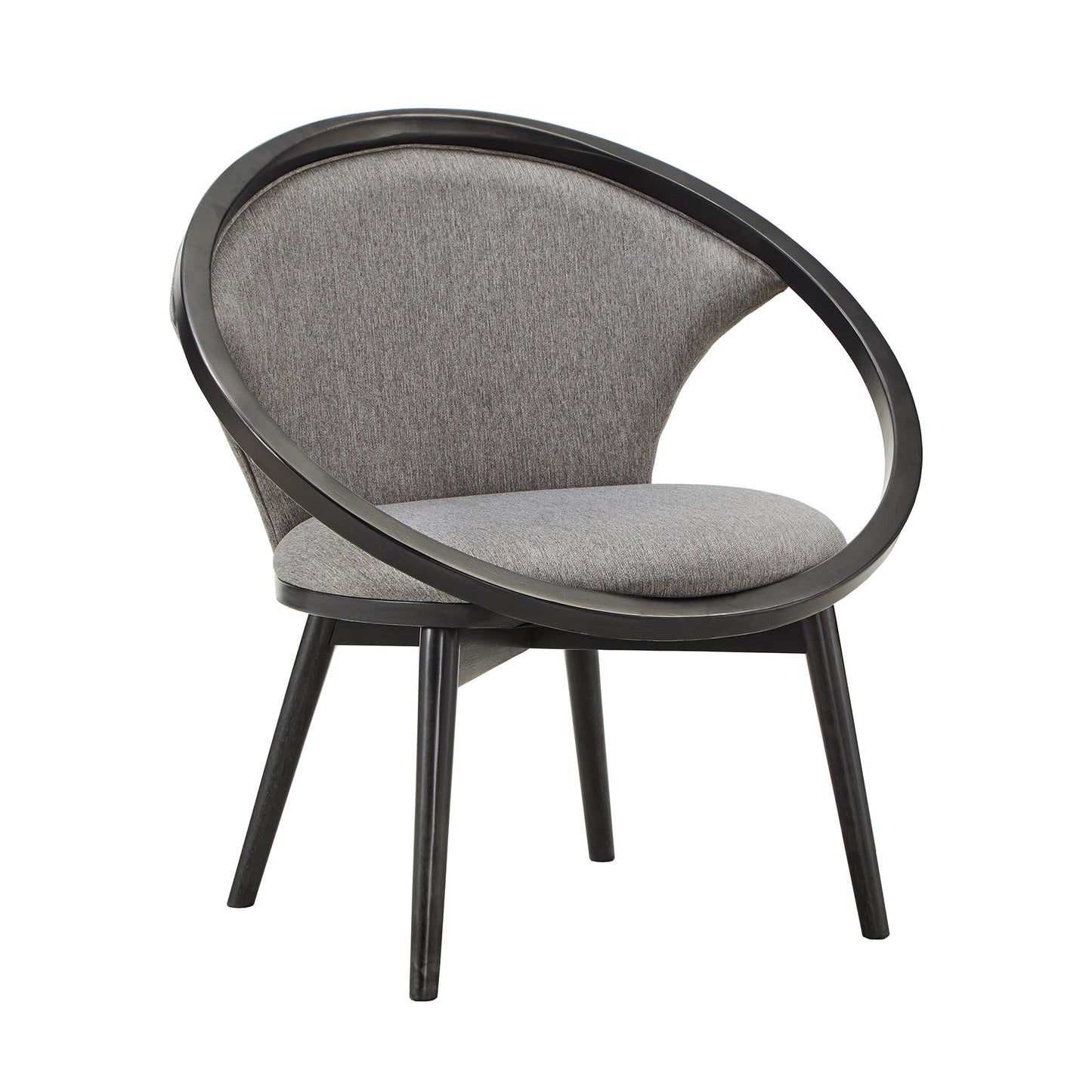 32" Wide Fabric Upholstered Accent Barrel Chair - Dark Charcoal Finish, Grey Herringbone Fabric