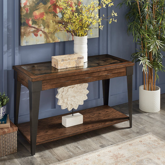 Dark Brown Wood and Metal Sofa Table