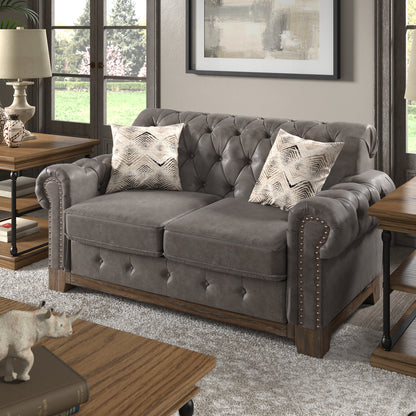 Tufted Rolled Arm Chesterfield Loveseat - Grey Polished Microfiber