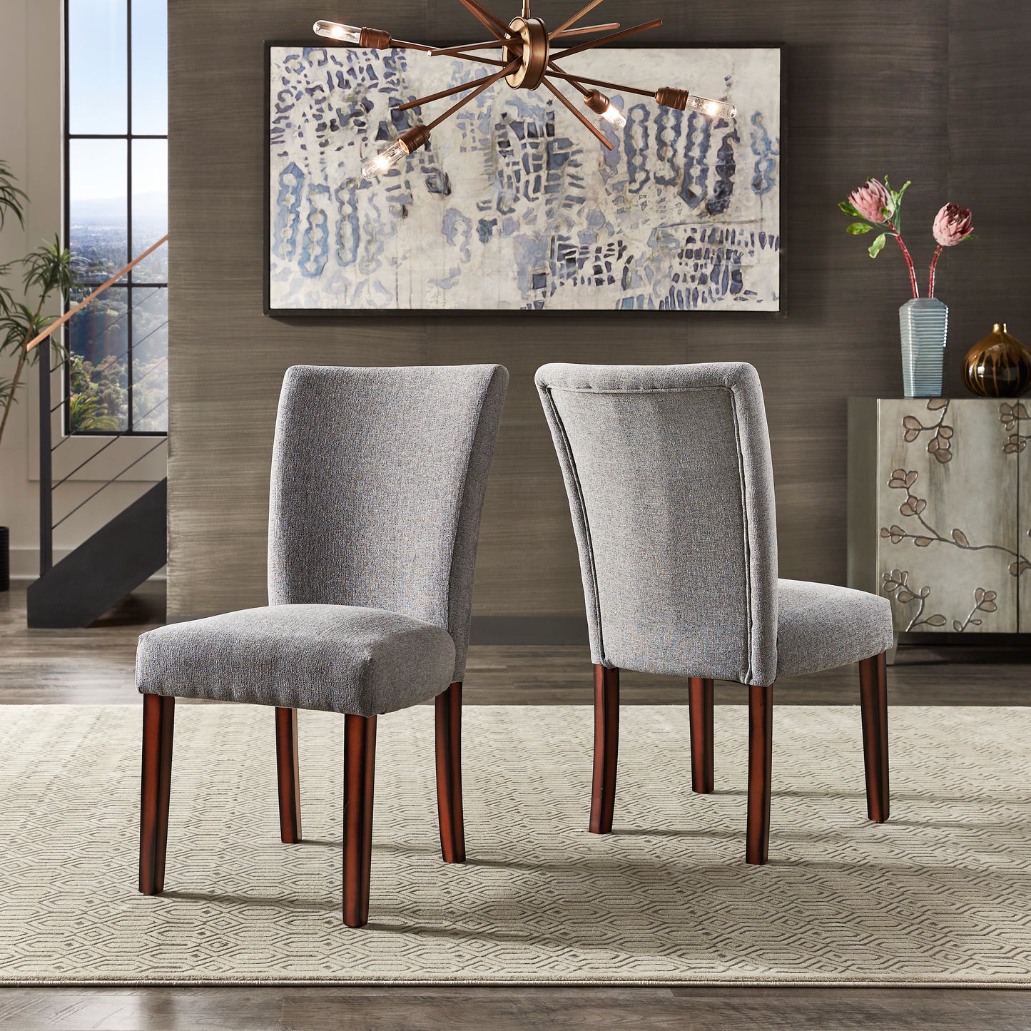 Upholstered Parson Dining Chairs (Set of 2) - Light Grey Heathered Weave