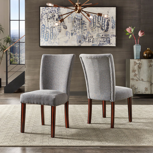 Upholstered Parson Dining Chairs (Set of 2) - Espresso Finish, Light Grey Heathered Weave