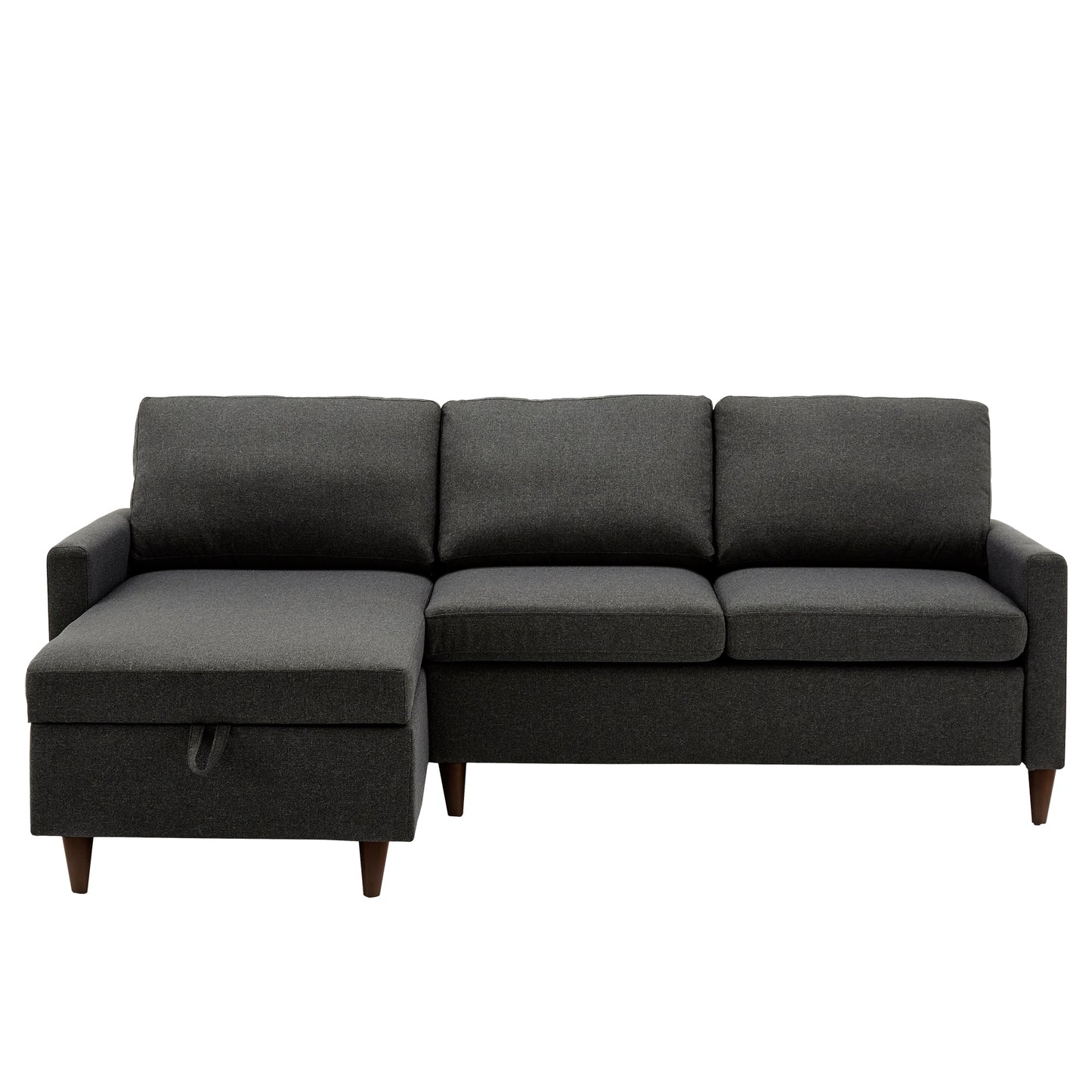 Walnut Finish Fabric Sectional Sofa with Reversible Storage Chaise - Dark Grey