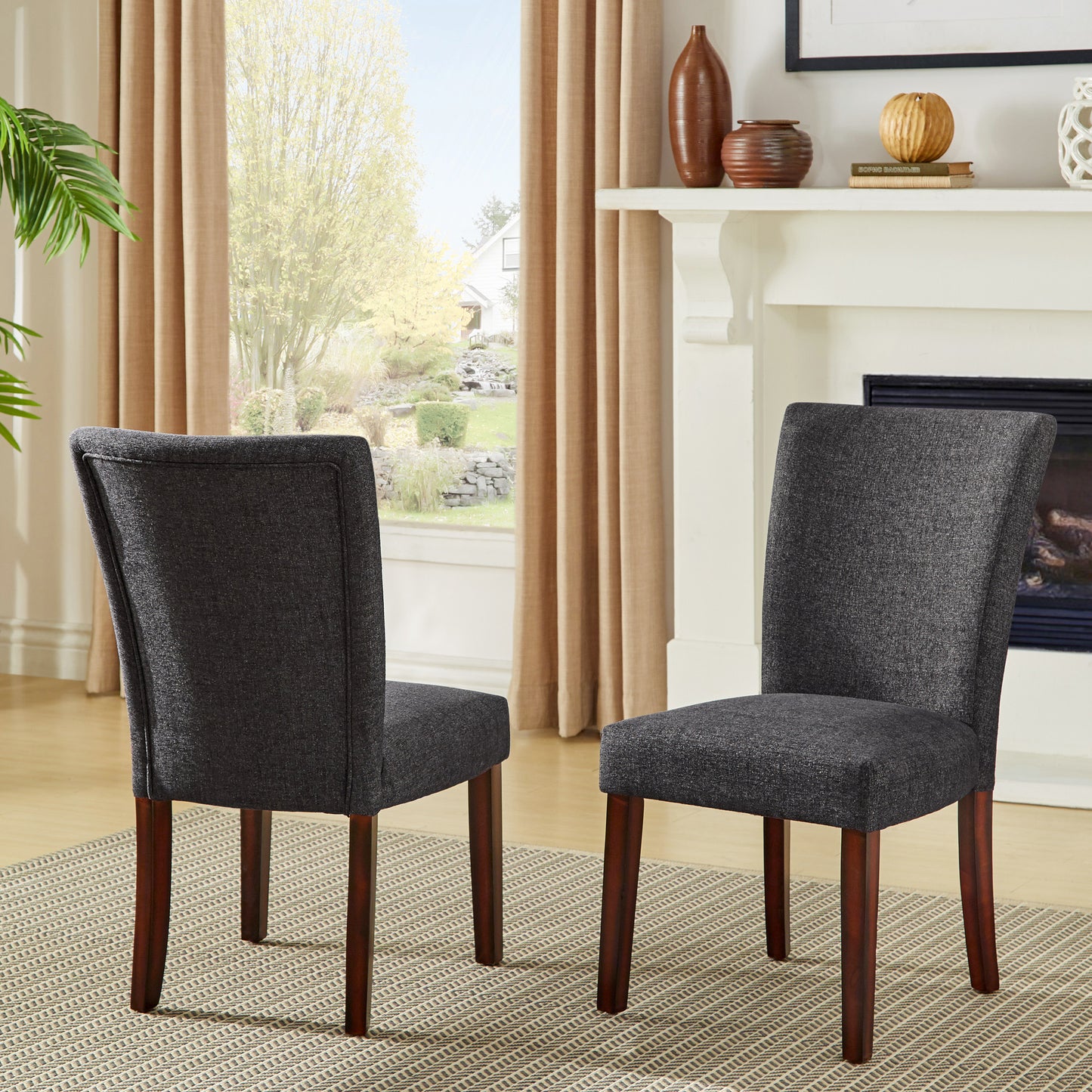 Upholstered Parson Dining Chairs (Set of 2) - Black Heathered Weave