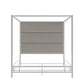 Metal Canopy Bed with Linen Panel Headboard - Grey Linen, Chrome Finish, King Size