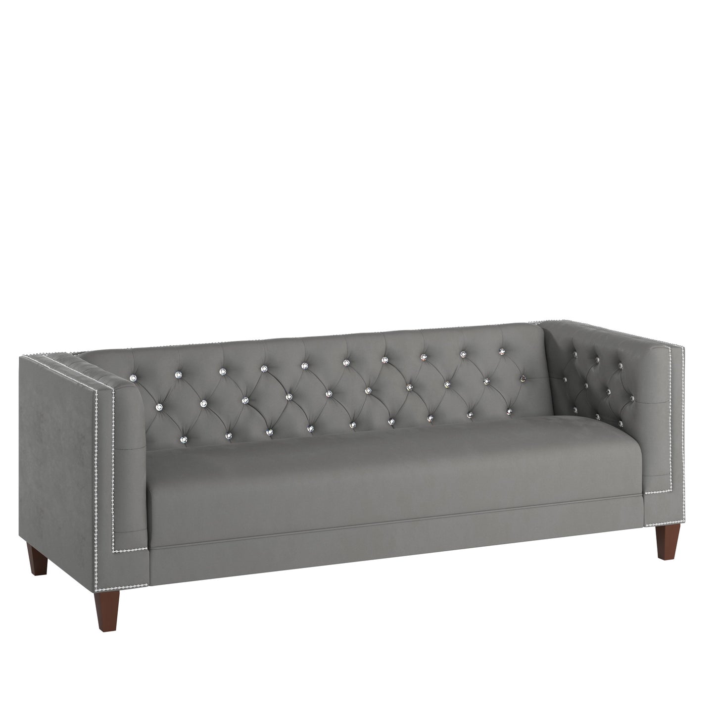 Jewel-Tufted Grey Velvet Tuxedo Sofa