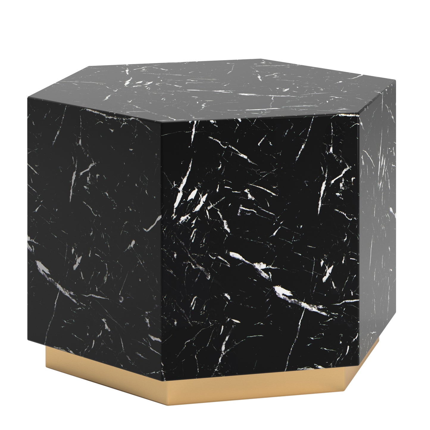 Faux Marble Coffee Table - Black, Hexagon (Set of 2)