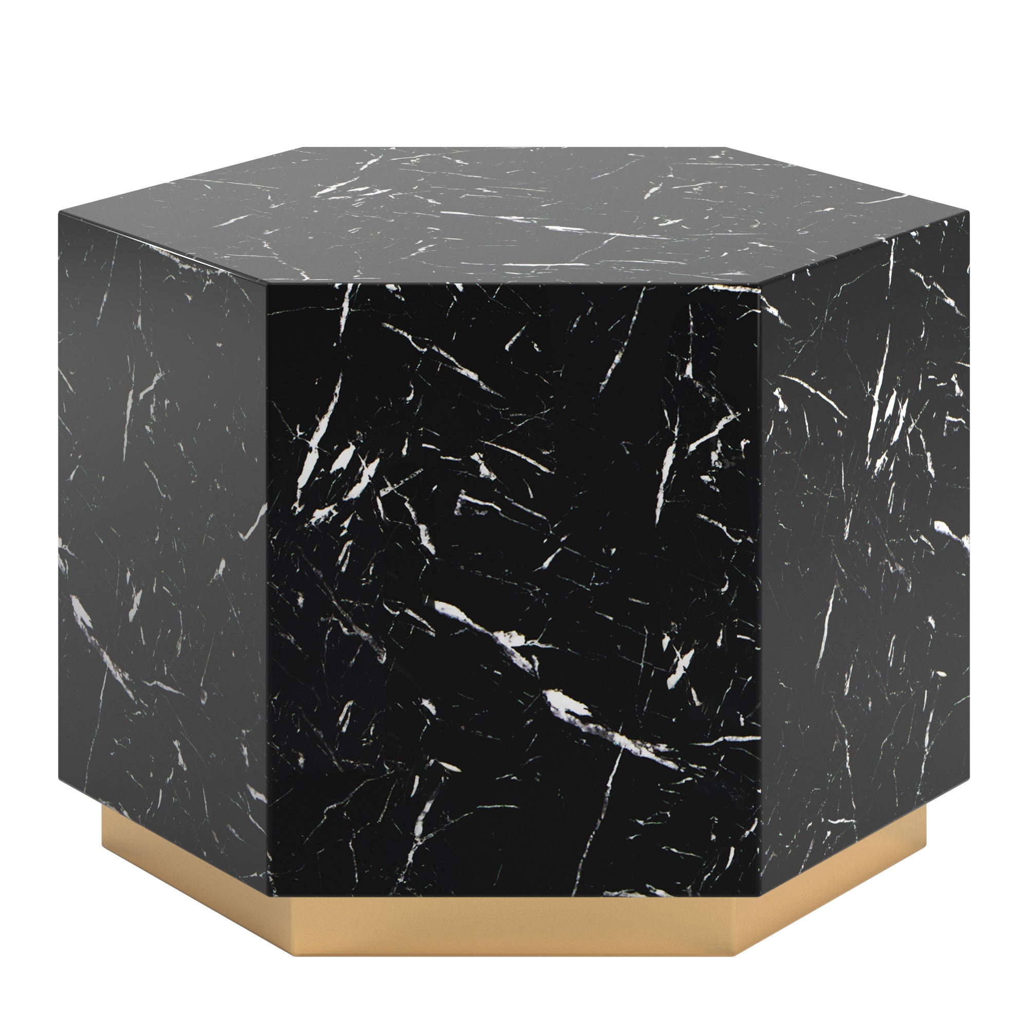 Faux Marble Coffee Table - Black, Hexagon (Set of 3)