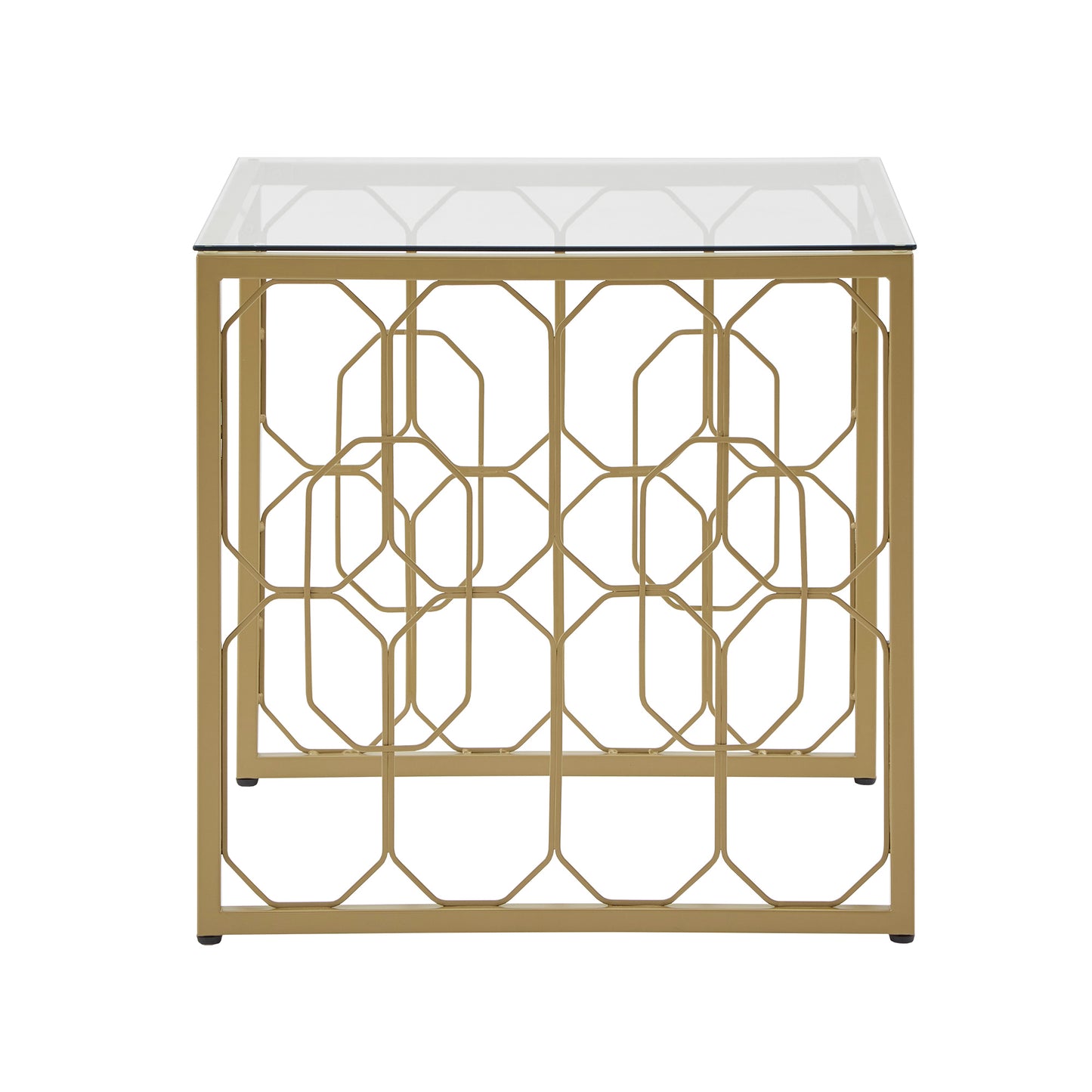 Octagon Pattern Gold Metal and Glass End Table