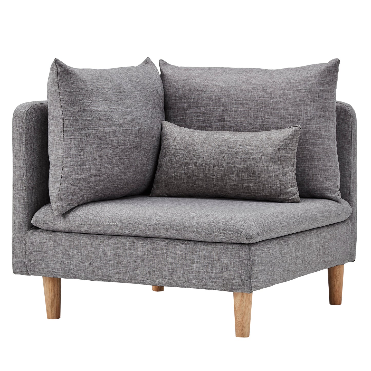 Modular Mid-Century Living Room Seating - Grey Linen, Corner Chair