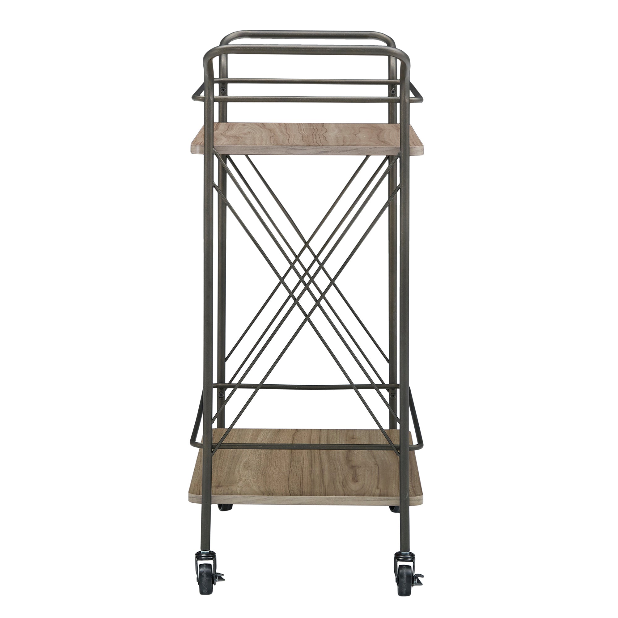 Bronze Finish and Wood Double-Cross Bar Cart