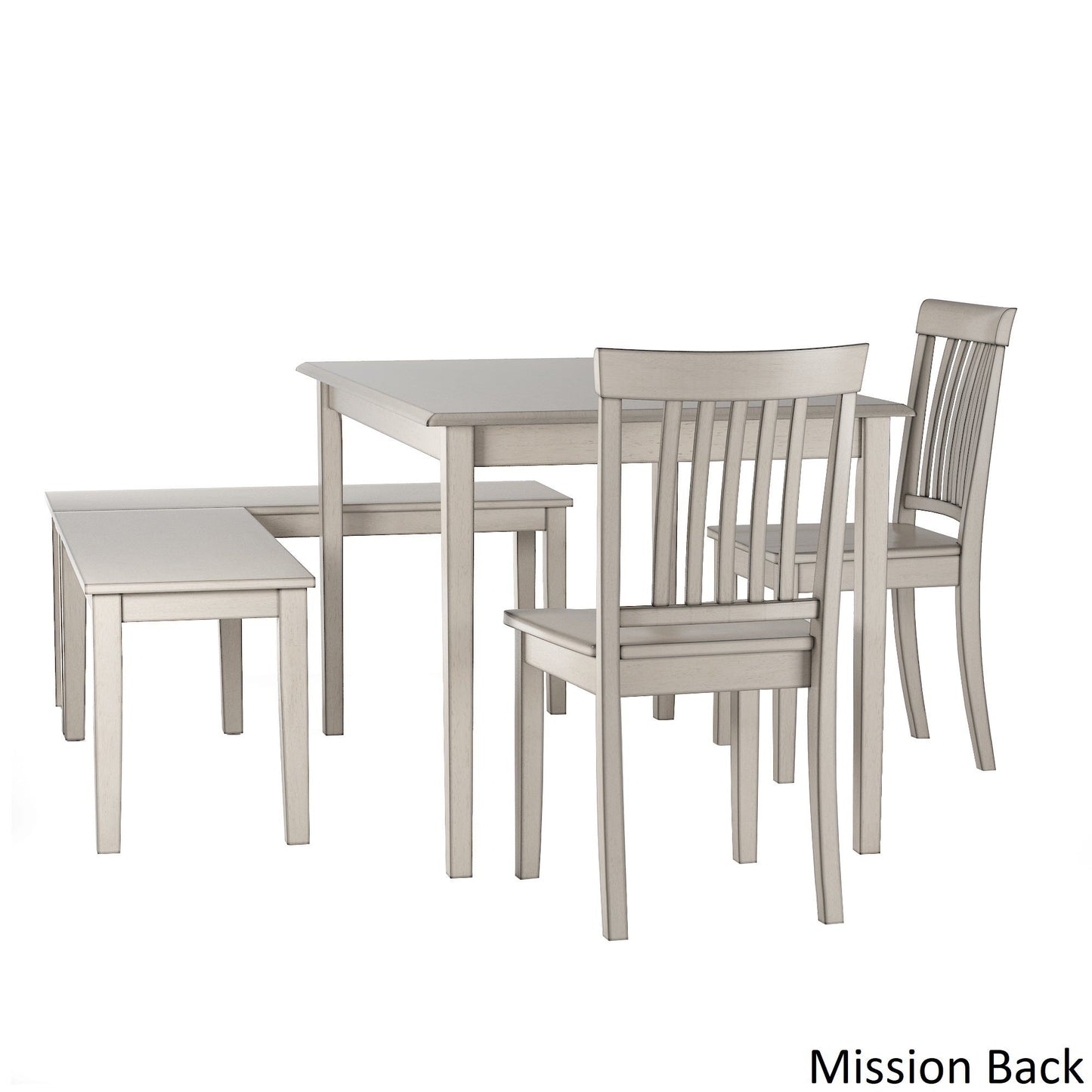 Wood 5-Piece Breakfast Nook Set - Antique White Finish, Mission Back, Rectangular Table