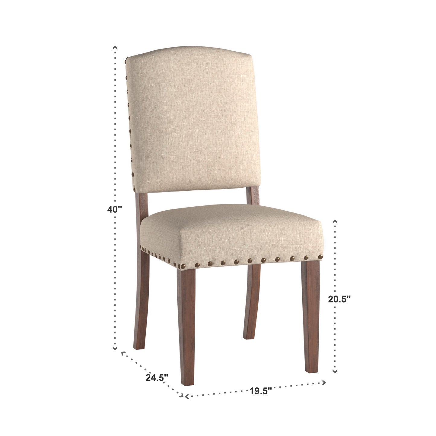 Linen Nailhead Chairs (Set of 2) - Brown Finish, Beige Linen