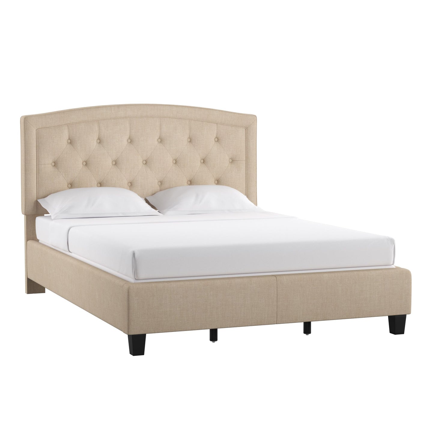Adjustable Diamond-Tufted Arch-Back Bed - Beige, Full