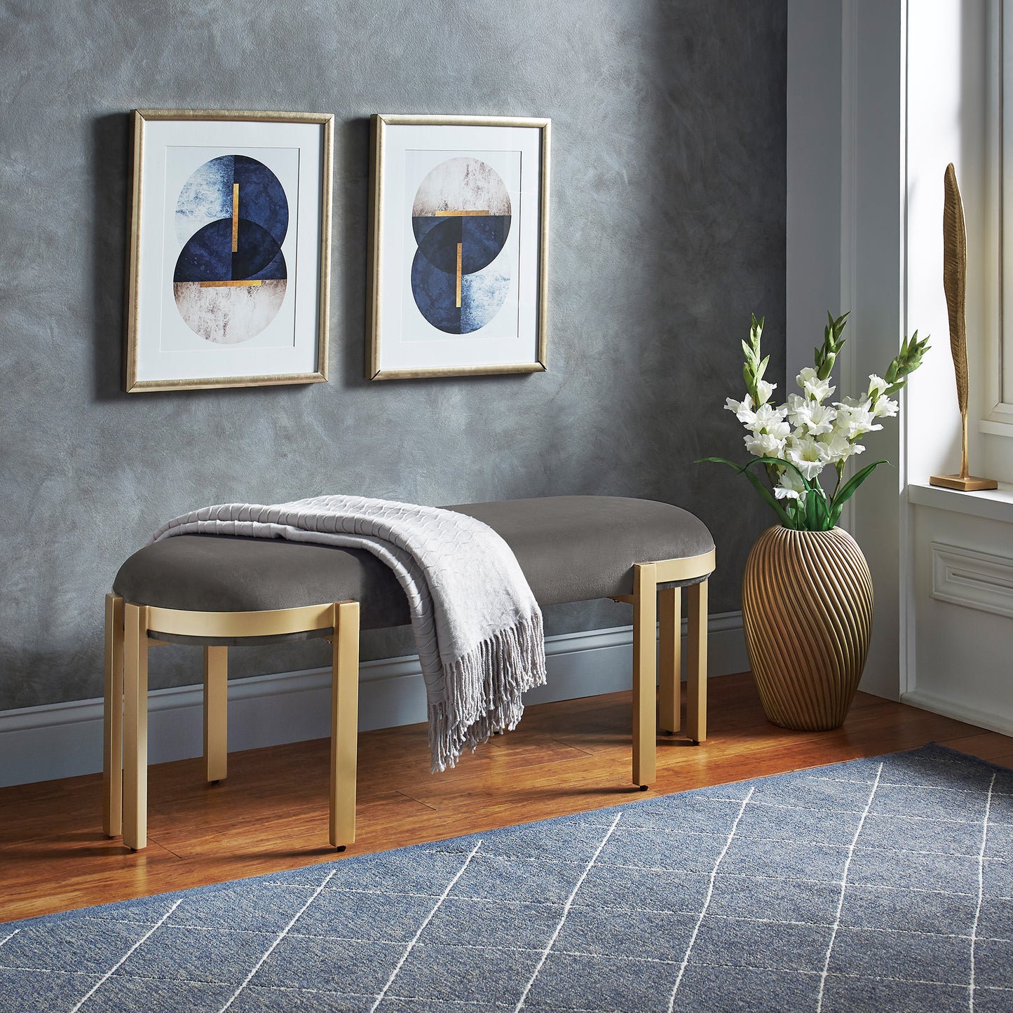 Upholstered Bench - Grey Velvet