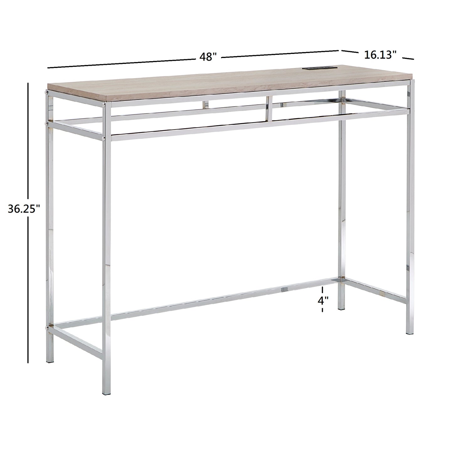 Chrome Finish Counter Height Desk with Faux Marble Top and USB Charging Port