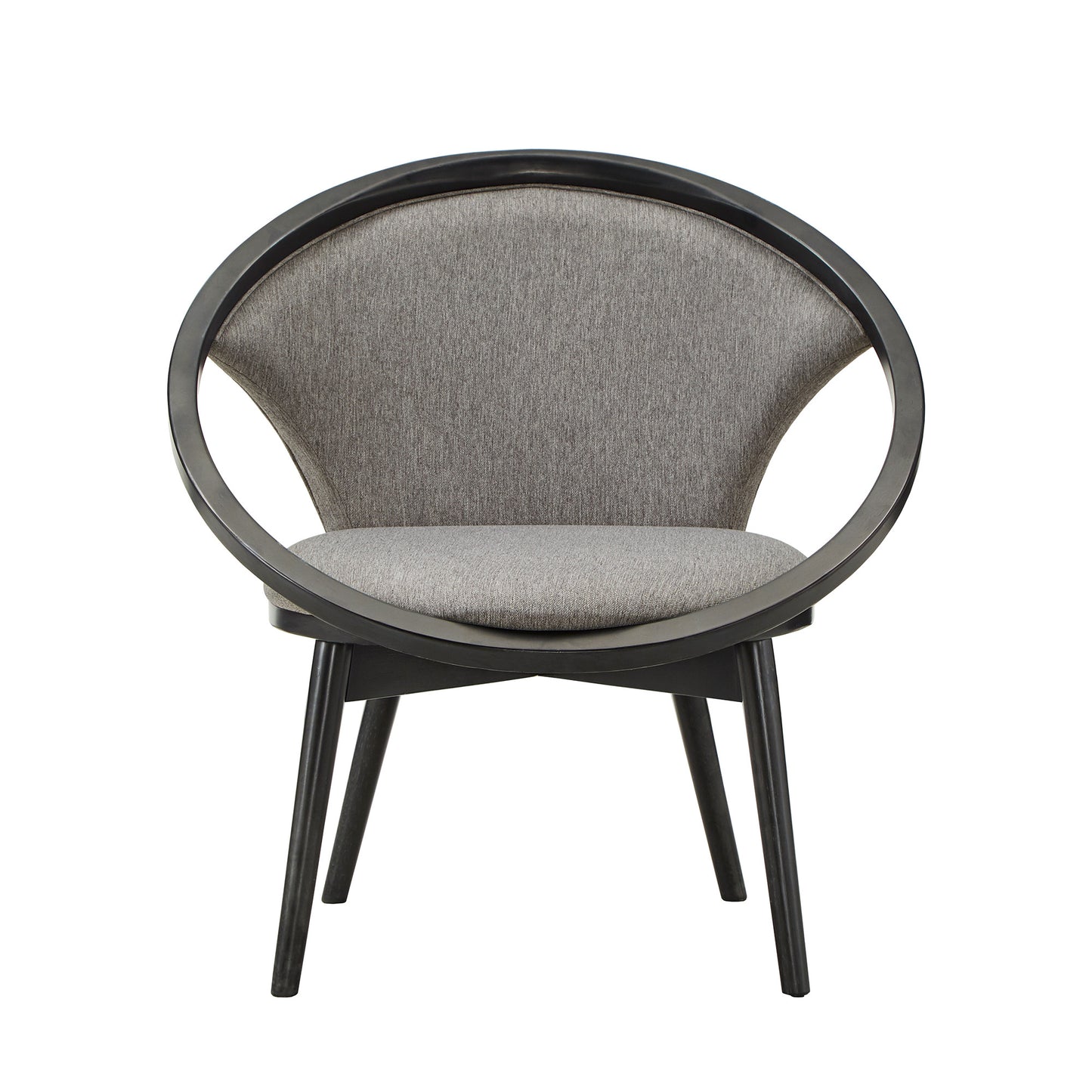 32" Wide Fabric Upholstered Accent Barrel Chair - Dark Charcoal Finish, Grey Herringbone Fabric