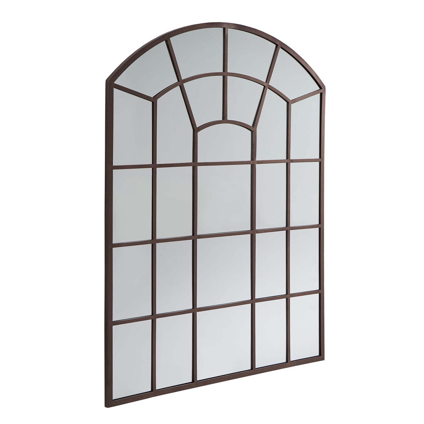 Metal Arched Windowpane Wall Mirror - Bronze Finish