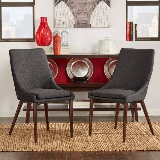 Mid-Century Barrel Back Linen Dining Chairs (Set of 2) - Dark Grey Linen