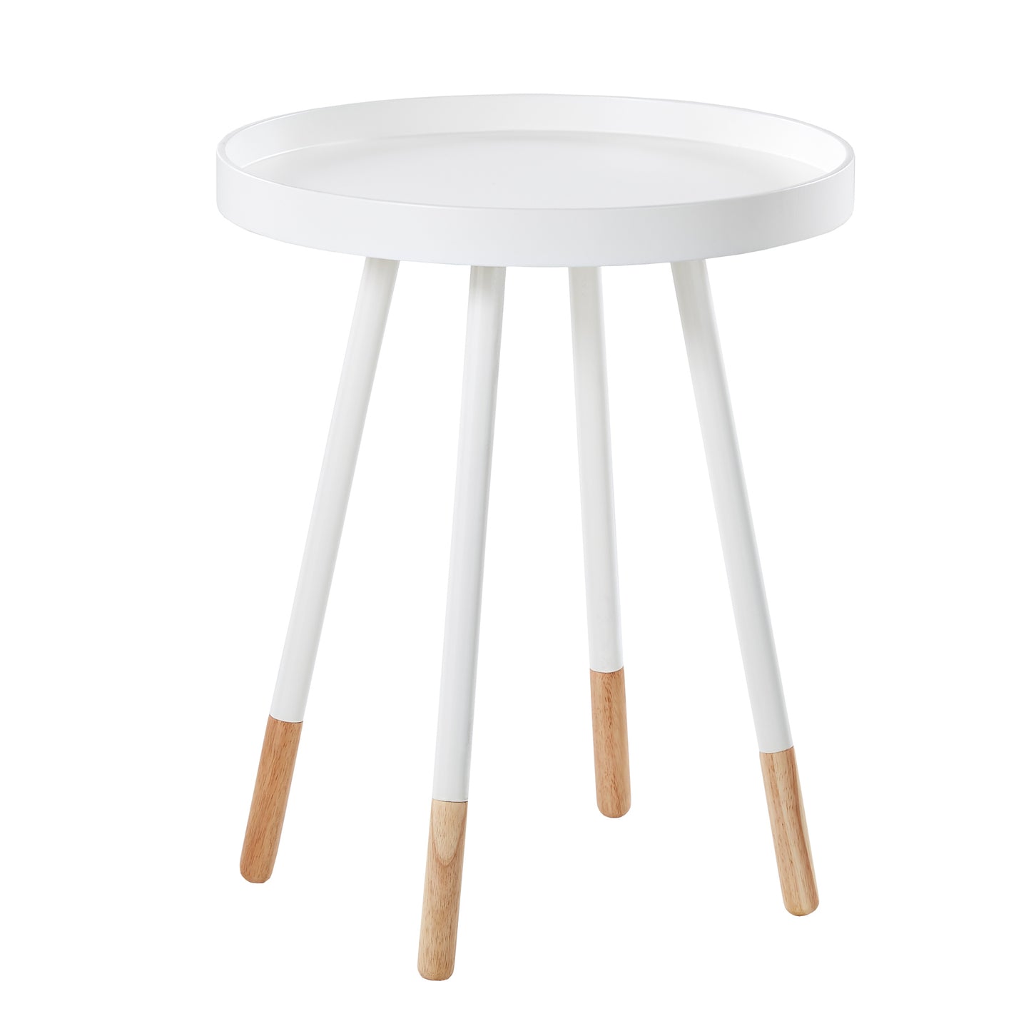 Paint-Dipped Round Tray-Top End Table - White
