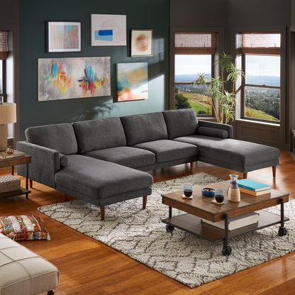 Mid-Century Upholstered Sectional Sofa - Black, 4-Seat Sectional with Two Chaises