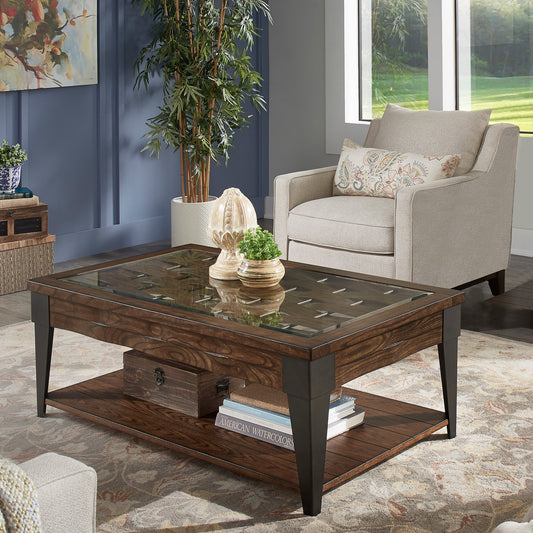 Dark Brown Wood and Metal Tables - Coffee Table Only