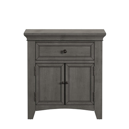 1-Drawer Wood Cupboard Nightstand with Charging Station - Grey
