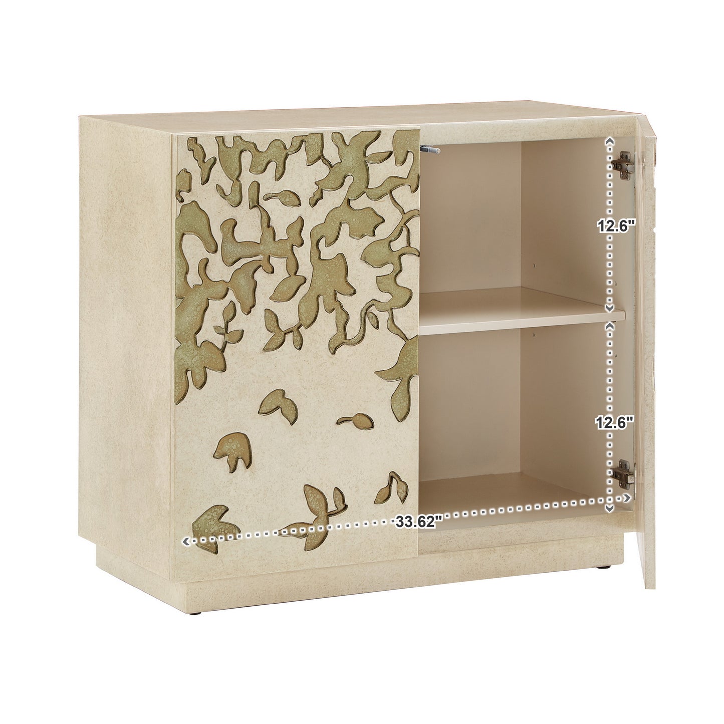 35" Wide 2-Door Hand-Painted Accent Cabinet - Antique White, Gold Finish