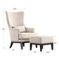 High Back Wing Lounge Chair with Footstool - Beige Linen