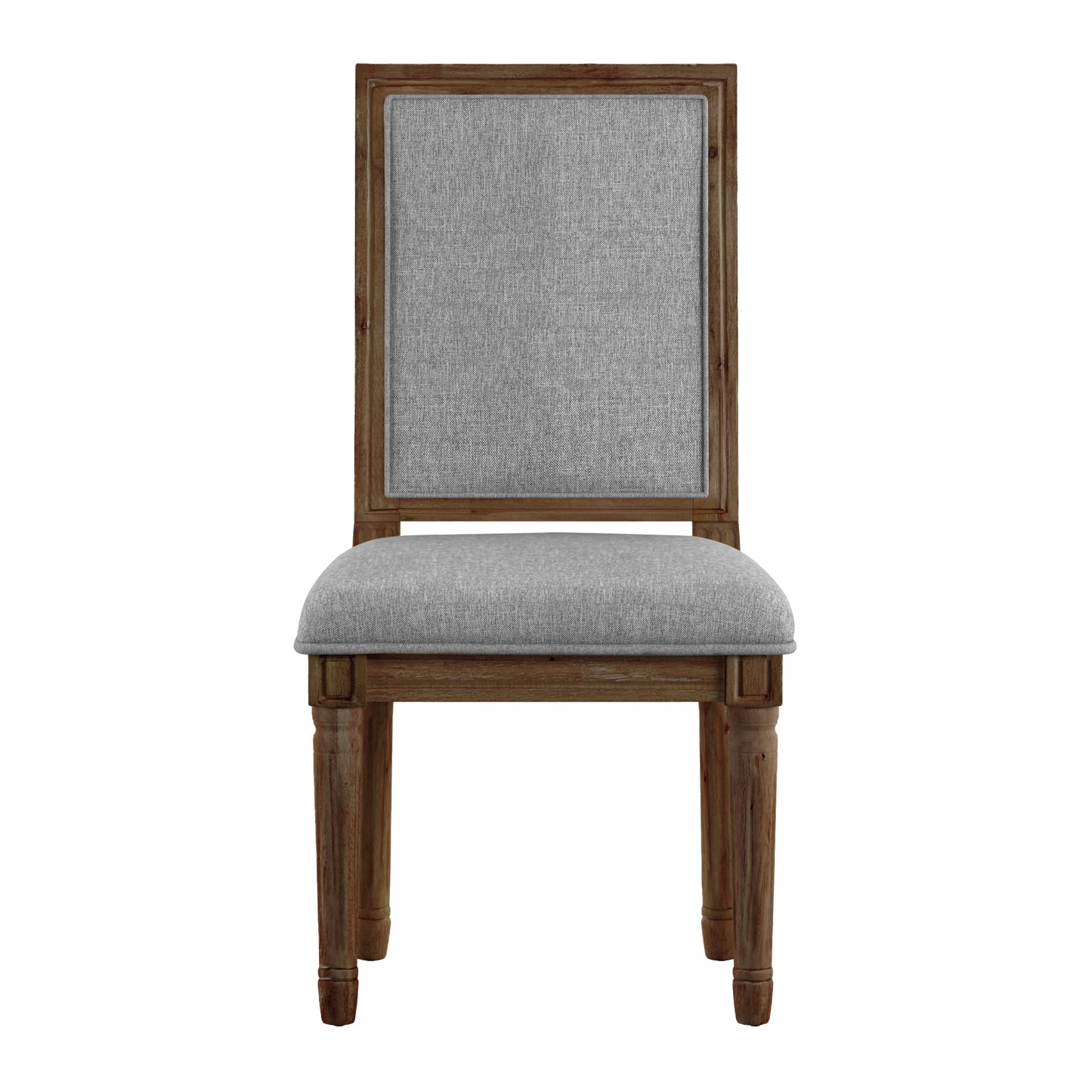 Rectangular Linen and Wood Dining Chairs (Set of 2) - Grey Linen, Brown Finish