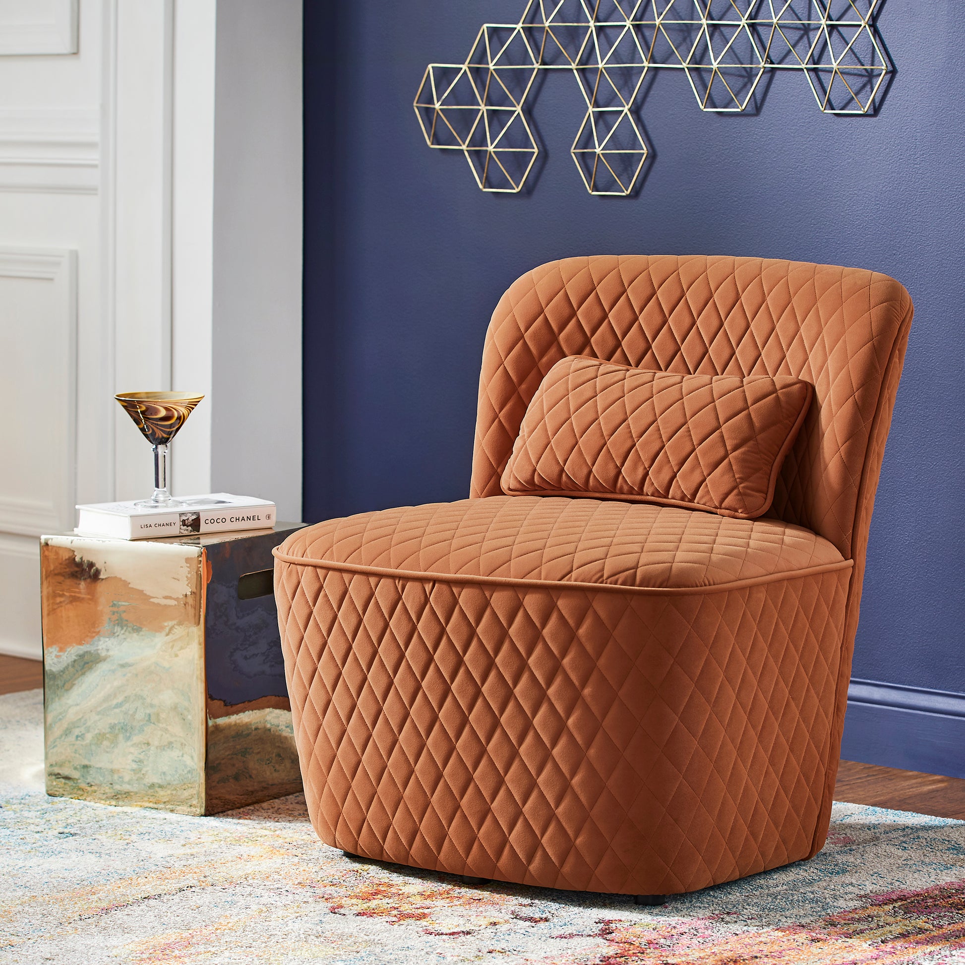 Orange Fabric Chair and Ottoman Accent Chair Only by iNSPIRE Q