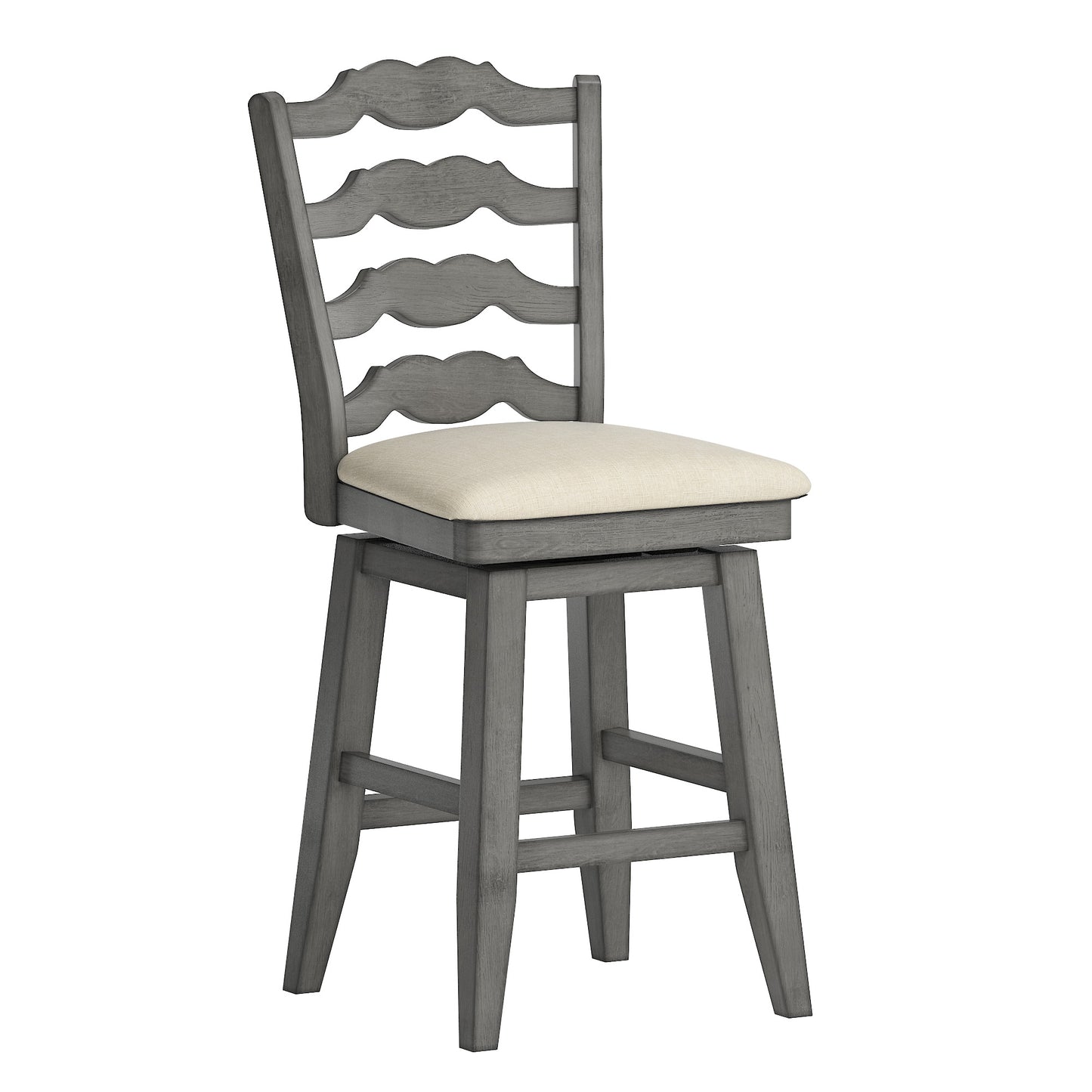 French Ladder Back Counter Height Swivel Stool - Antique Grey Finish