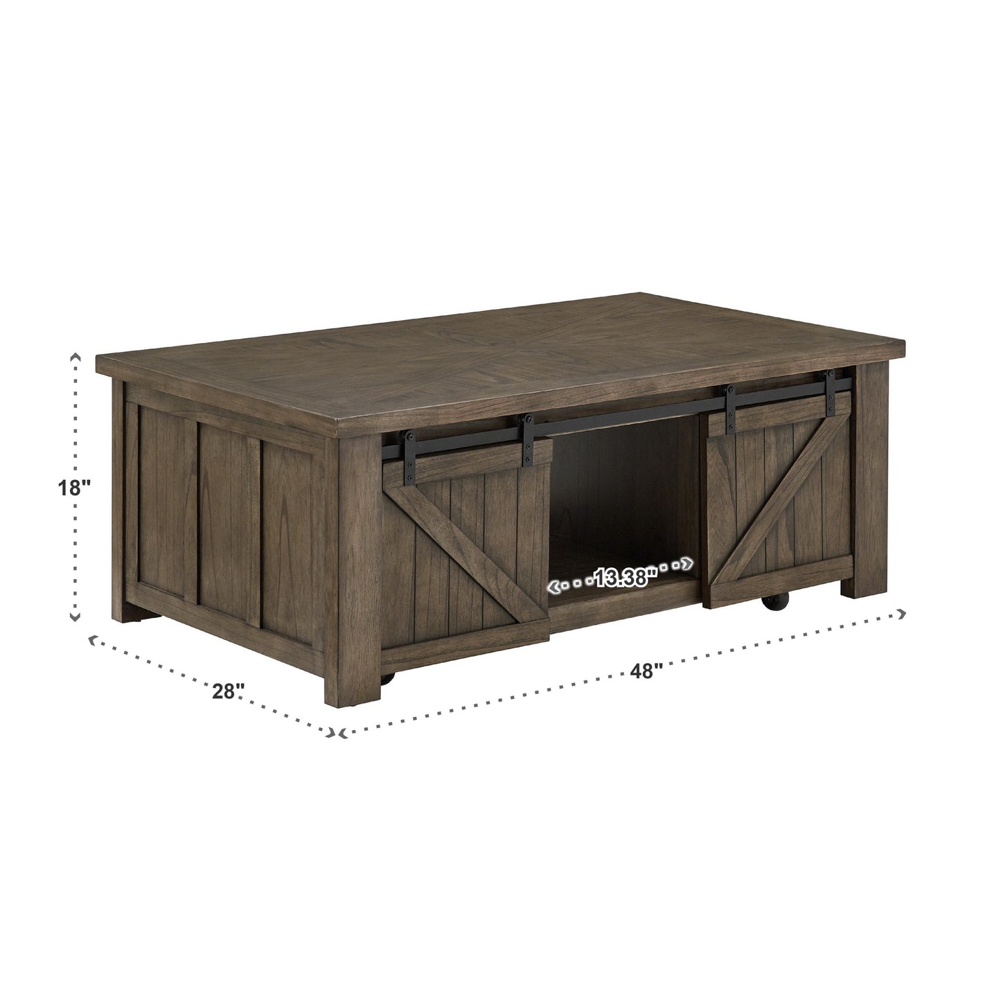Barn Door Coffee Table with Storage - Antique Grey Finish