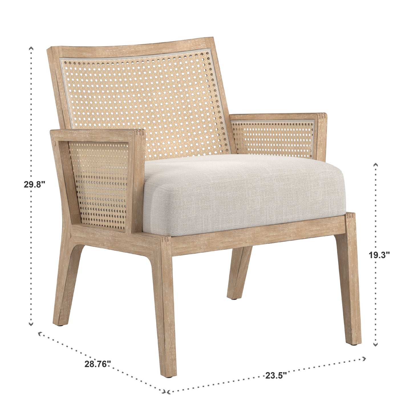Natural Finish Fabric Cane Accent Chair