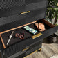 36" Wide 6 - Drawer Chest - Black Finish, Gold Accent