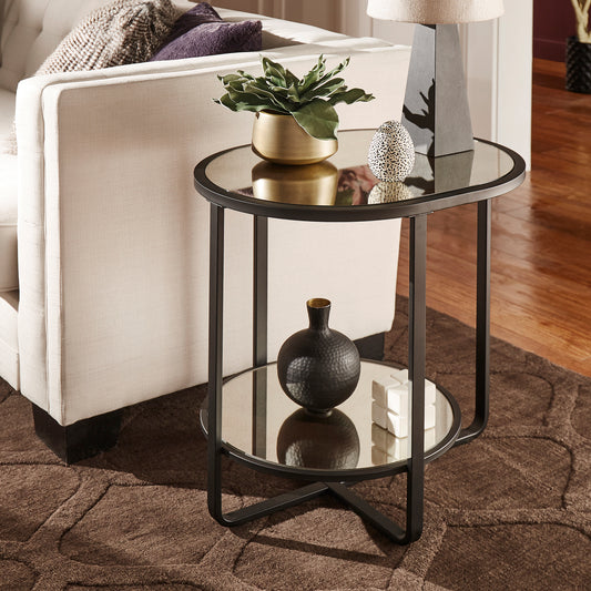 Oval End Table with Antique Mirror Top