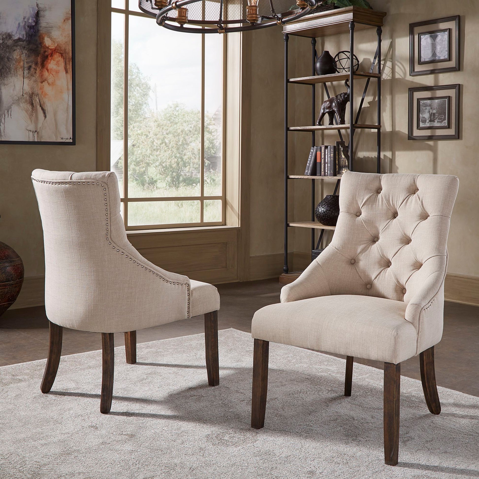 Linen Curved Back Tufted Dining Chairs (Set of 2) - Beige Linen by Inspire Q Artisan