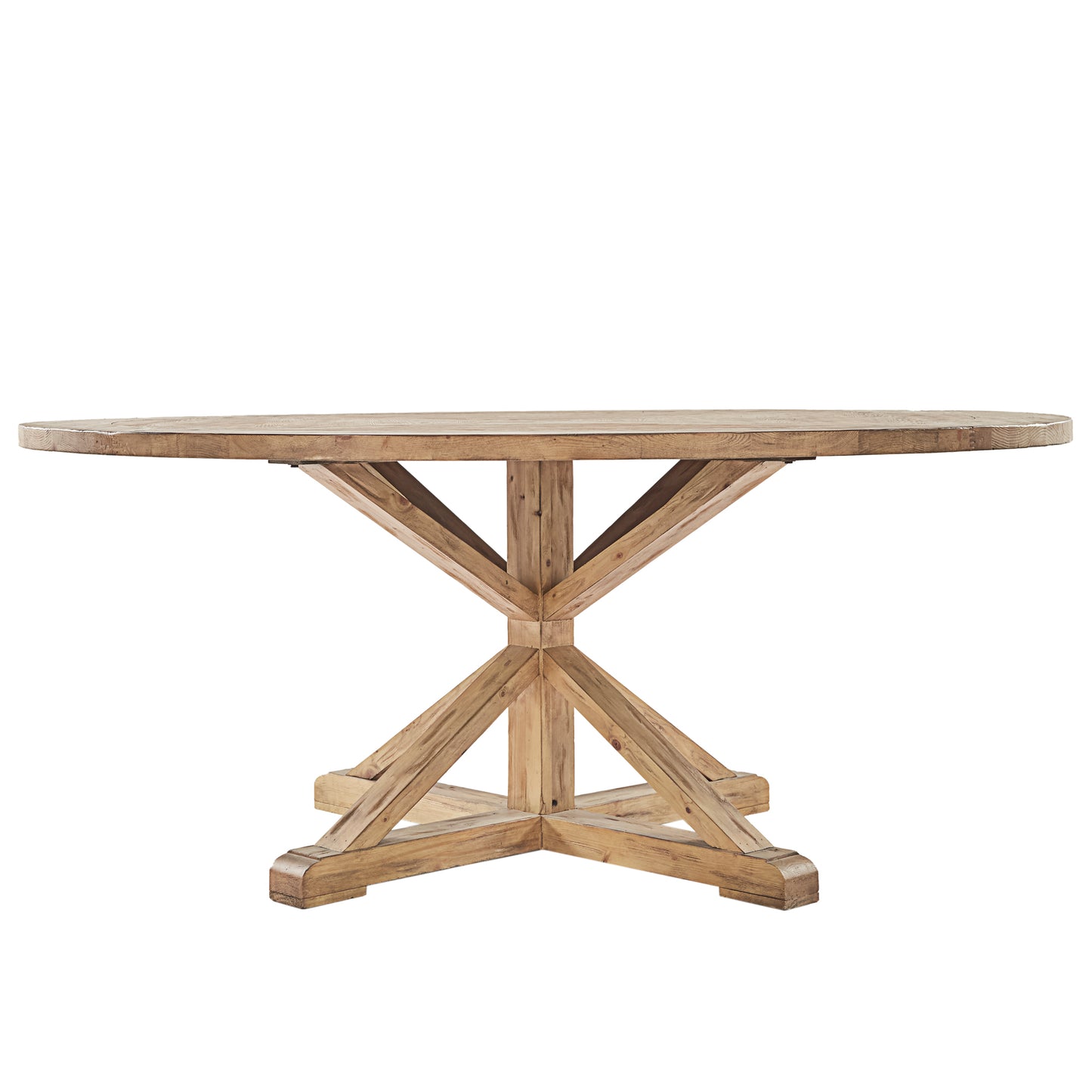 Rustic X-Base Round Pine Wood Dining Table - Pine Finish, 72-inch