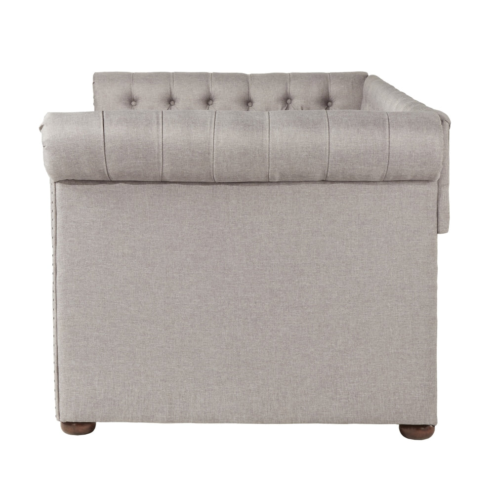 Chesterfield Daybed - Grey Linen, Twin Size, No Trundle