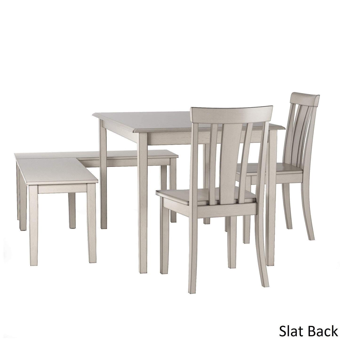 Wood 5-Piece Breakfast Nook Set - Antique White Finish, Slat Back, Rectangular Table