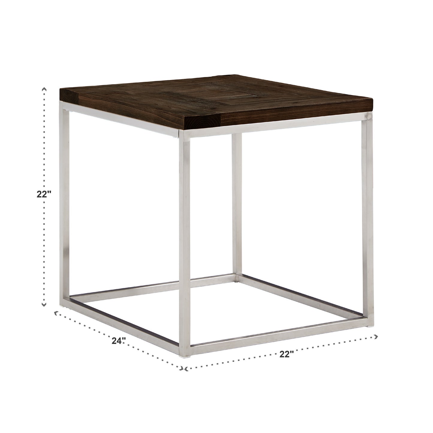 Stainless Steel Rectangular End Table - Brown Finish Top