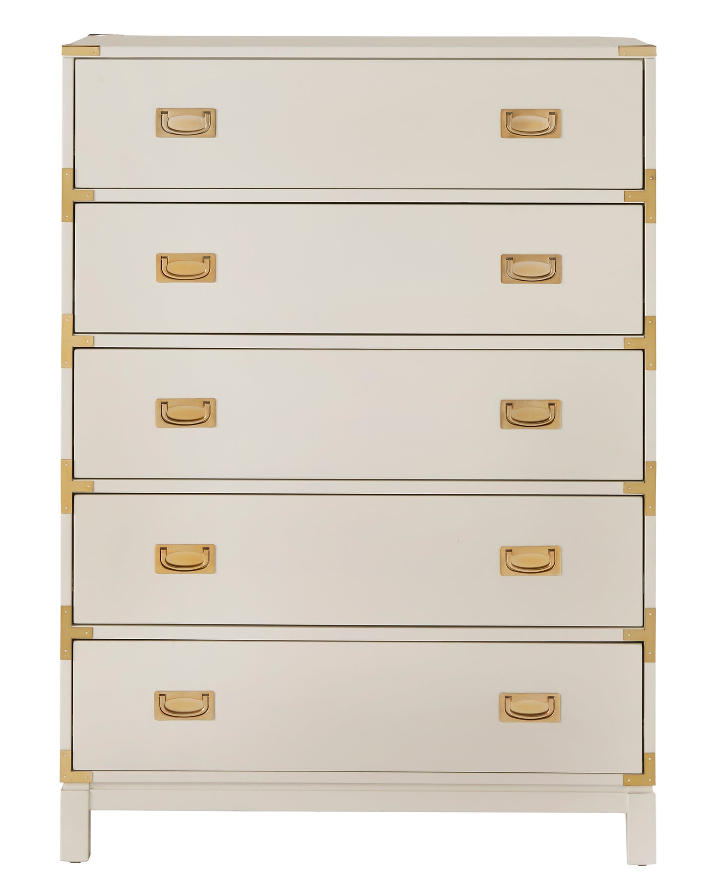 5-Drawer Gold Accent Campaign Chest - White