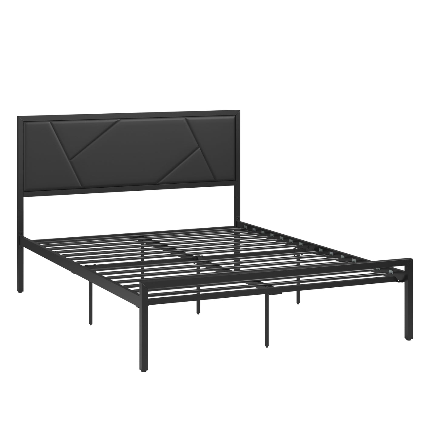 Metal Platform Bed with Geometric Headboard - Black Finish, Full (Full Size)