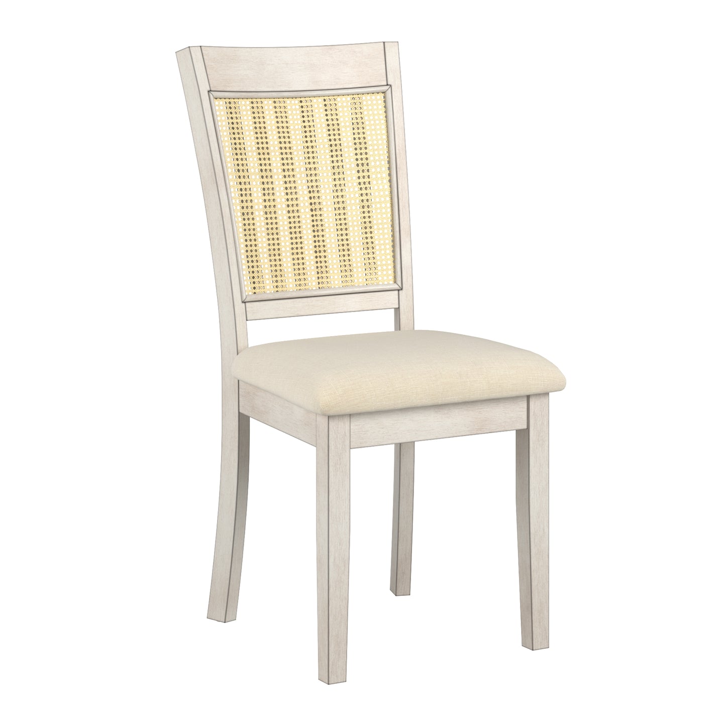 Cane Accent Dining - Slat Back Chair (Set of 2), Antique White Finish, Beige Linen